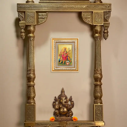 Diviniti 24K Gold Plated Durga - Sherawali Mata With Pind (Classic) Divine Wall and Table Top Frame for Home Mandir & Office Decor | Luxury Spiritual Gift