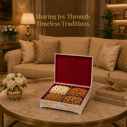 Diviniti German Silver Peacock Decorative Box 4-in-1 with Luxury Gift Box – Peach Finish