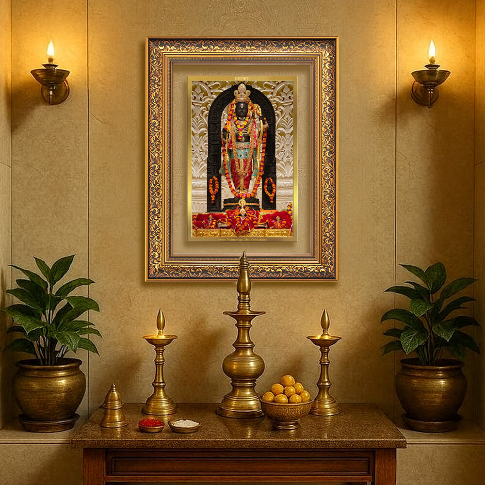 Diviniti 24K Gold Plated Ram Lalla (Classic) Divine Wall Frame for Home Mandir & Office Decor | Luxury Spiritual Gift
