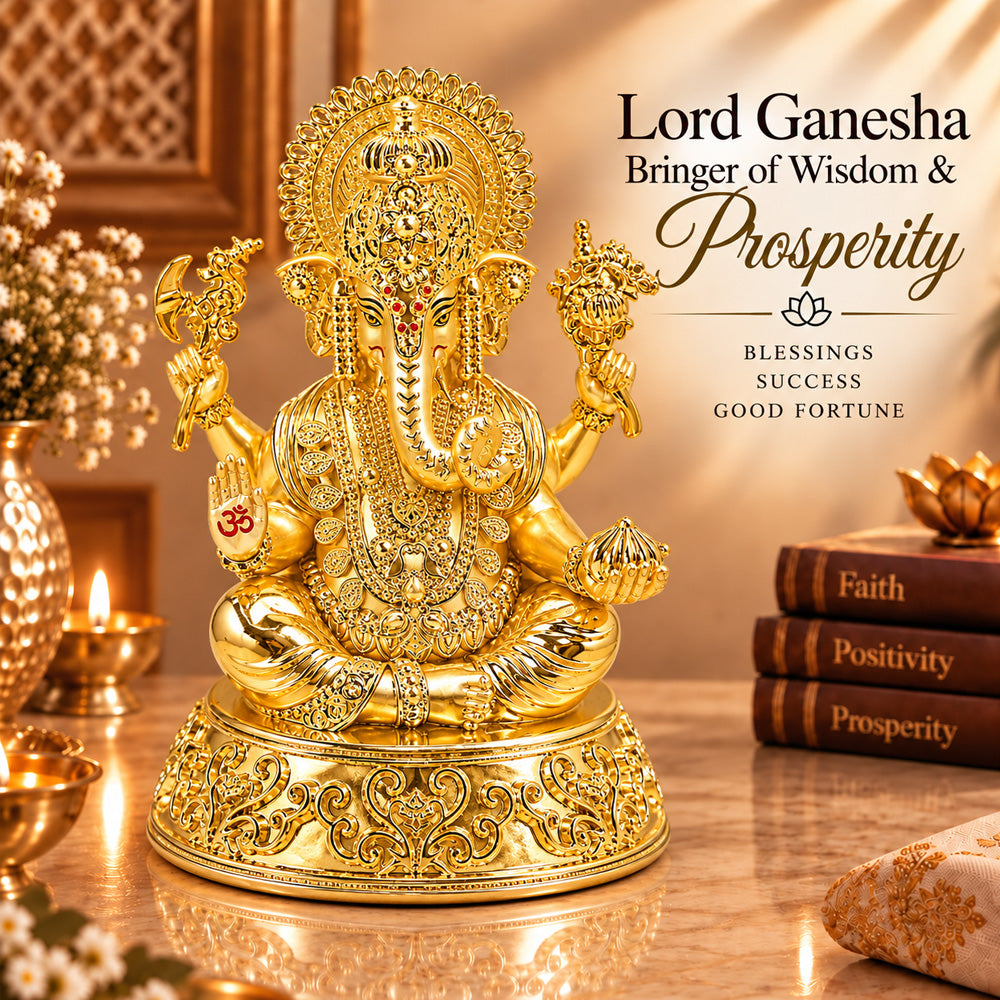 24K Gold-Plated Lord Ganesha Idol | Premium Gift Box | 14.5x11.5 CM