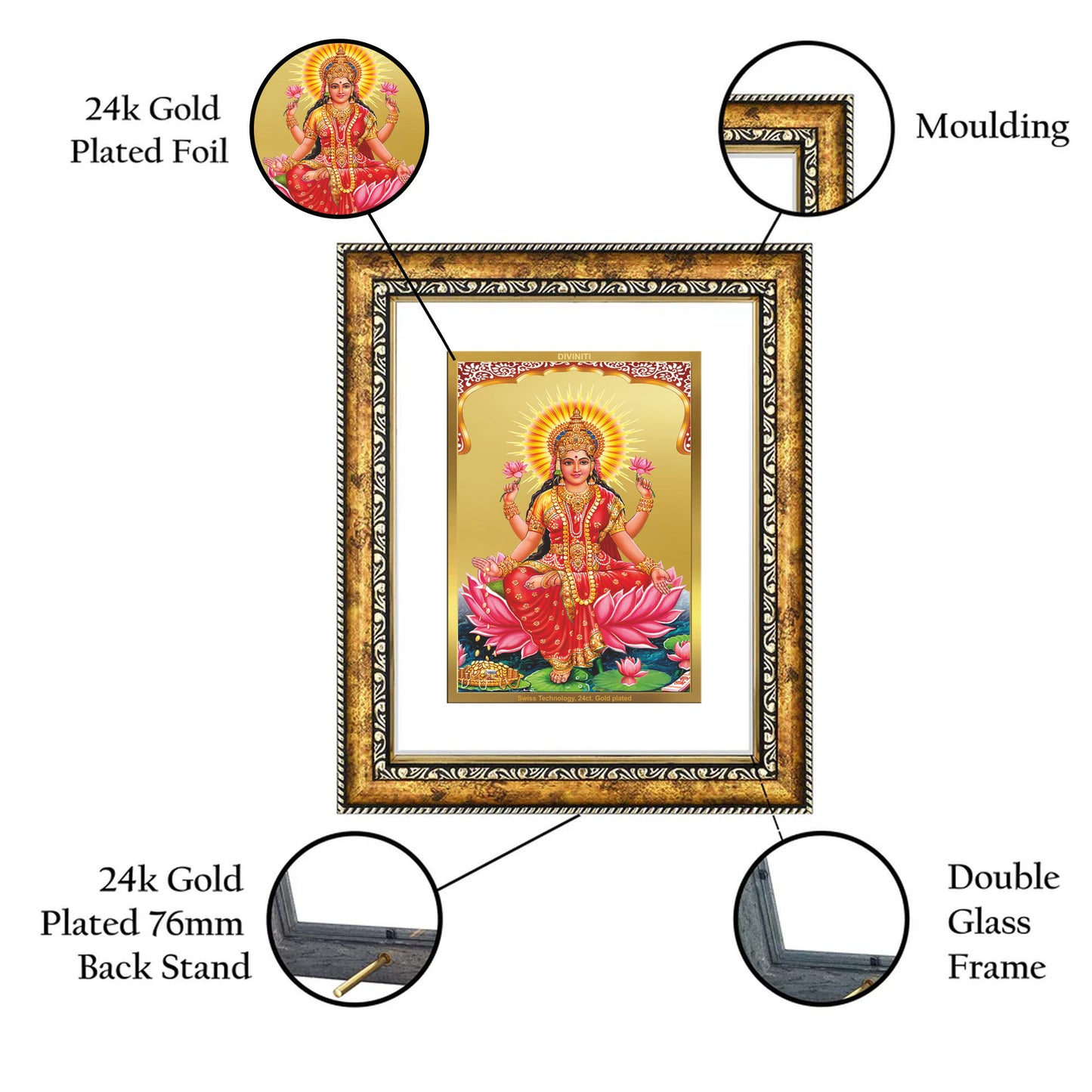 DIVINITI 24K Gold Plated Lakshmi Wall Photo Frame for Home Decor, Wall Hanging, Table Top, Puja Room & Gift DG113S3 (27.6X35.4 CM)