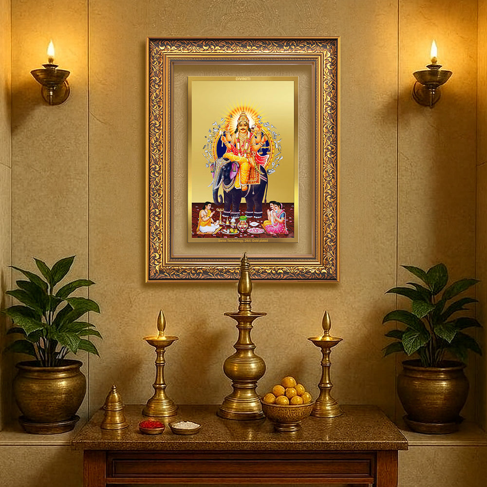 Diviniti 24K Gold Plated Vishvakarma (Classic) Divine Wall Frame for Home Mandir & Office Decor | Luxury Spiritual Gift