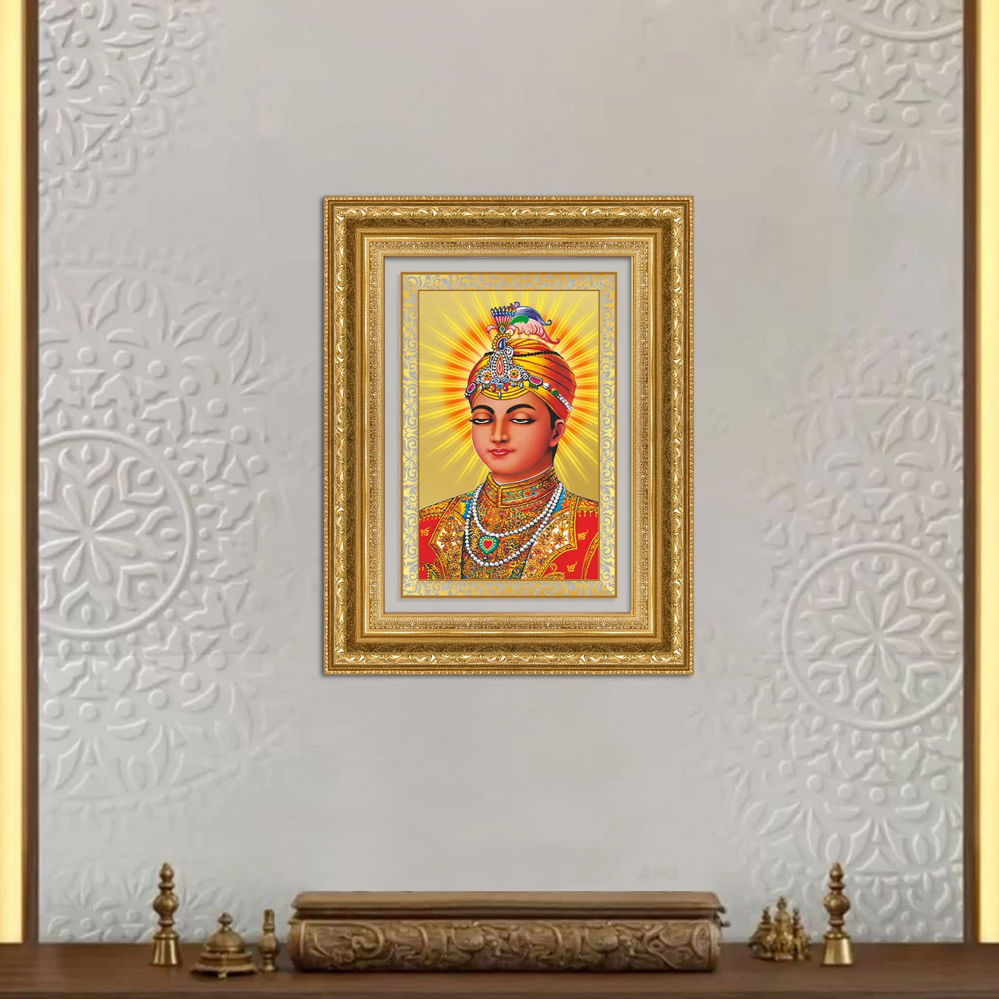 Diviniti 24K Gold Plated Guru Harkrishan Sahib Ji (Classic) Sacred Sikh Wall Frame for Home Decor & Office Ambiance | Premium Spiritual Gift