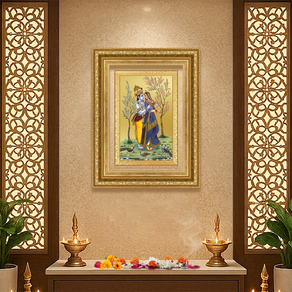 Diviniti 24K Gold Plated Radha Krishna (Classic) Divine Wall Frame for Home Mandir & Office Decor | Luxury Spiritual Gift
