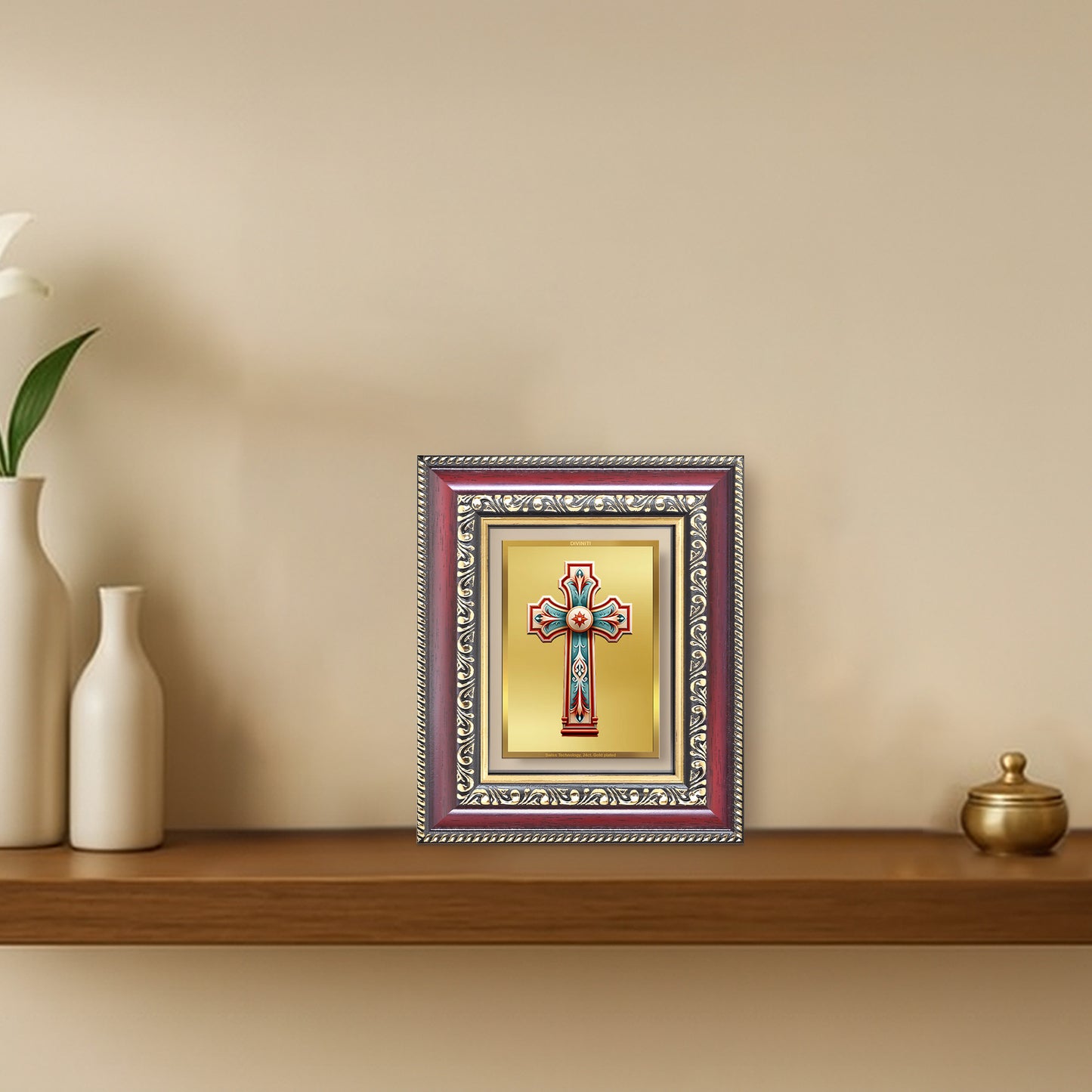 Diviniti 24K Gold Plated Holy Cross (Classic) Divine Table Top Frame for Home Mandir & Office Decor | Luxury Spiritual Gift