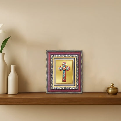 Diviniti 24K Gold Plated Holy Cross (Classic) Divine Table Top Frame for Home Mandir & Office Decor | Luxury Spiritual Gift
