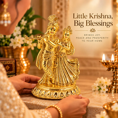 24K Gold-Plated Radha Krishna Idol | Premium Gift Box | 11.5x8 CM