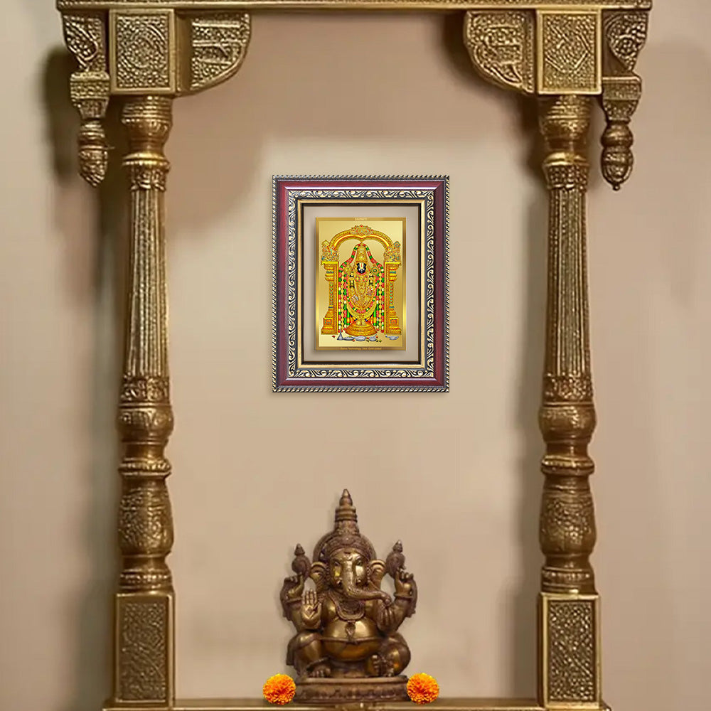 Diviniti 24K Gold Plated Tirupati Balaji Divine Wall and Table Top Frame for Home Mandir & Office Decor | Luxury Spiritual Gift