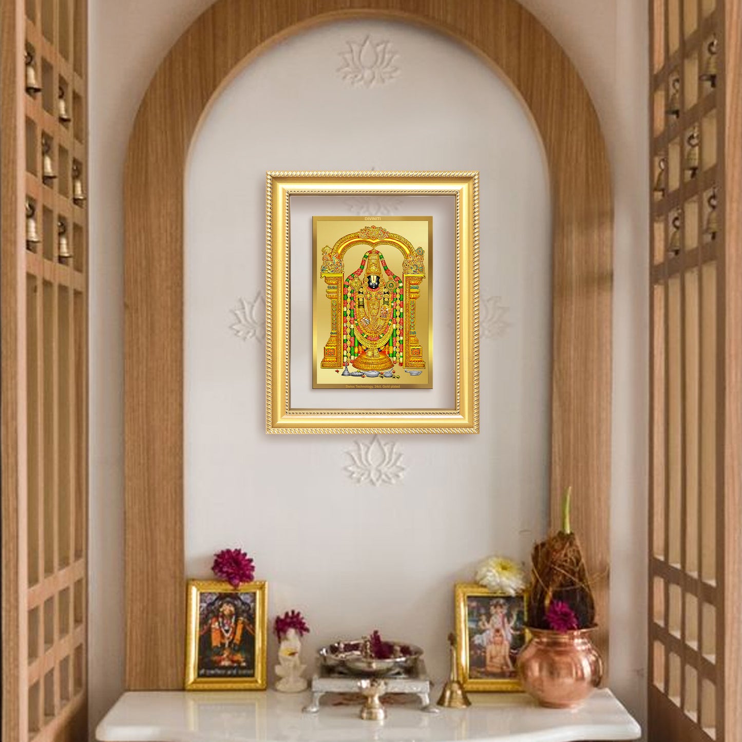 Diviniti 24K Gold Plated Tirupati Balaji Divine Wall Frame for Home Mandir & Office Decor | Luxury Spiritual Gift