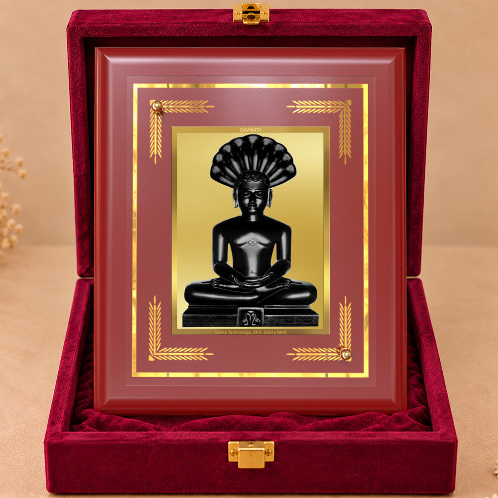 24K Gold-Plated Parshwanath Ji MDF Frame | Premium Gift Box | 16 X 13.5 CM
