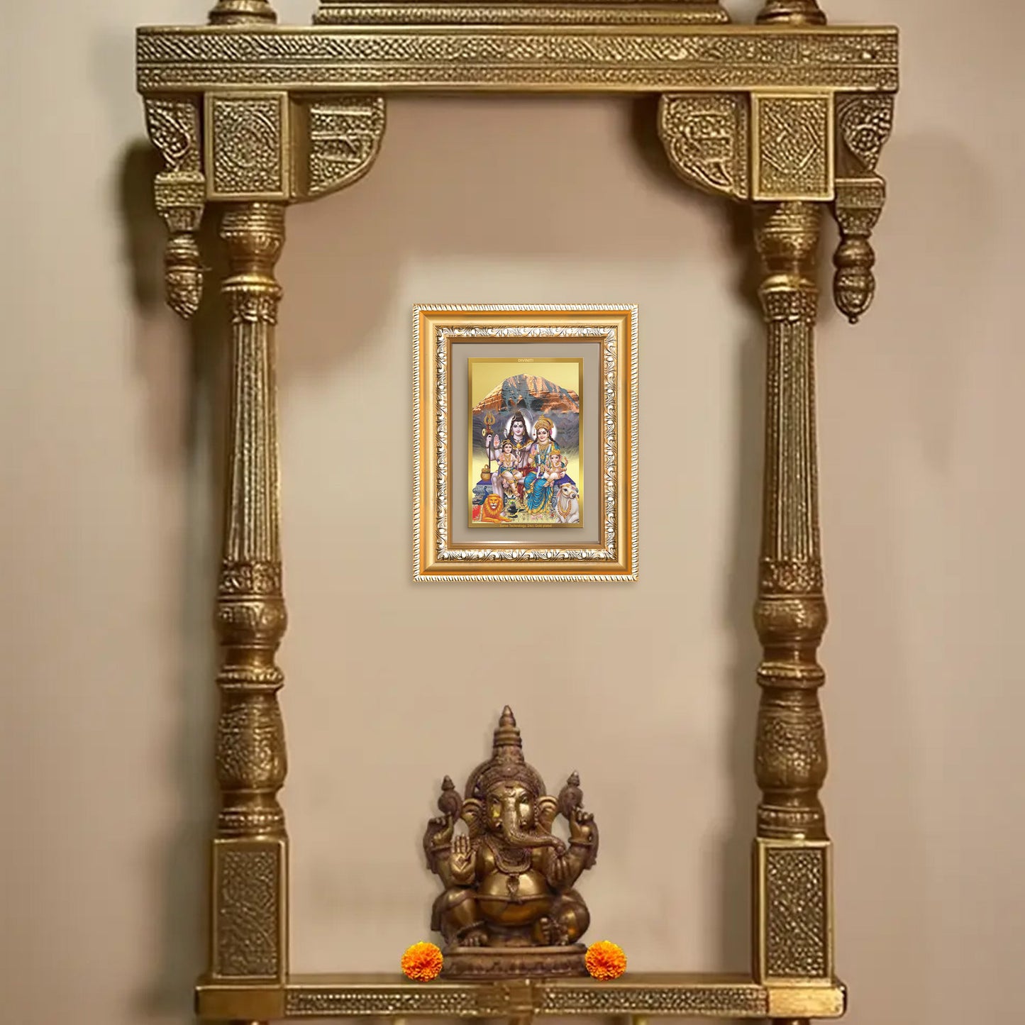 Diviniti 24K Gold Plated Shiv Parivar (Classic) Divine Wall and Table Top Frame for Home Mandir & Office Decor | Luxury Spiritual Gift