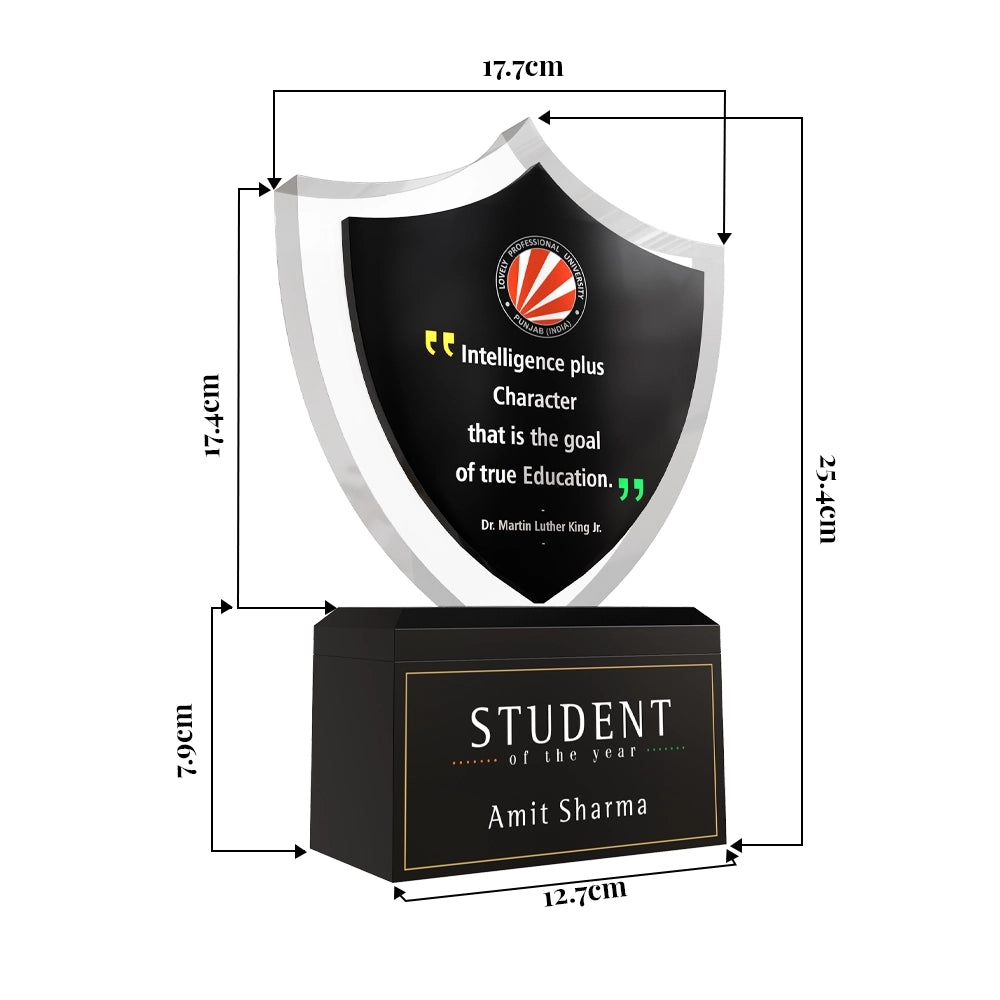 Premium Acrylic Shield with MDF Base Personalized Trophy Student & Academic Recognition Award