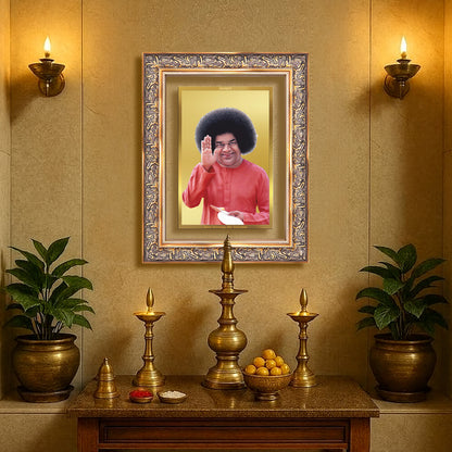 Diviniti 24K Gold Plated Satya Sai Baba (Classic) Divine Wall Frame for Home Mandir & Office Decor | Luxury Spiritual Gift