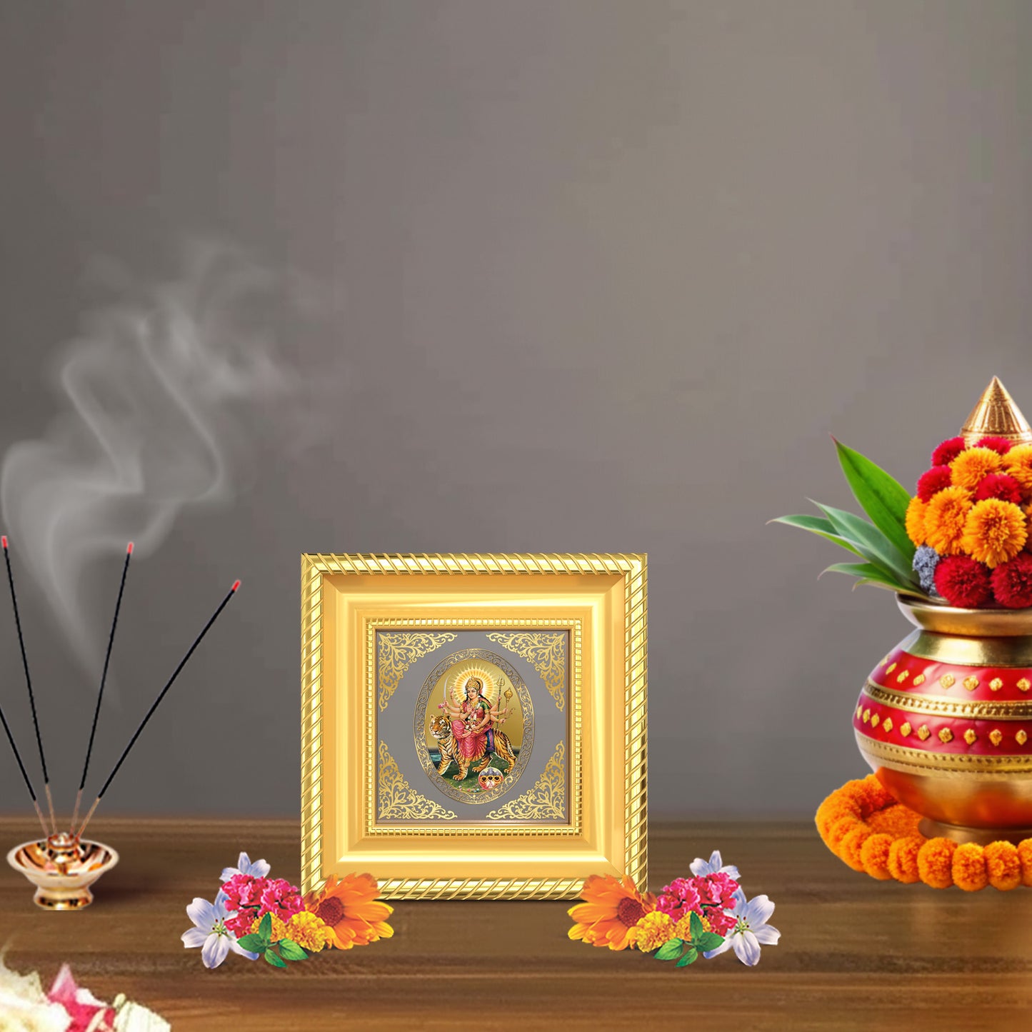 Goddess Durga | Divine Maa Durga Royal Tabletop Photo Frame in 24K Gold Plated Foil