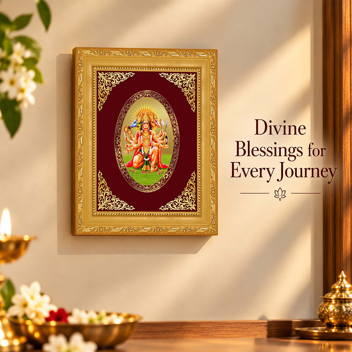 24K Gold-Plated Panchmukhi Hanuman Frame | Premium Gift Box | 21.5x17.5 CM