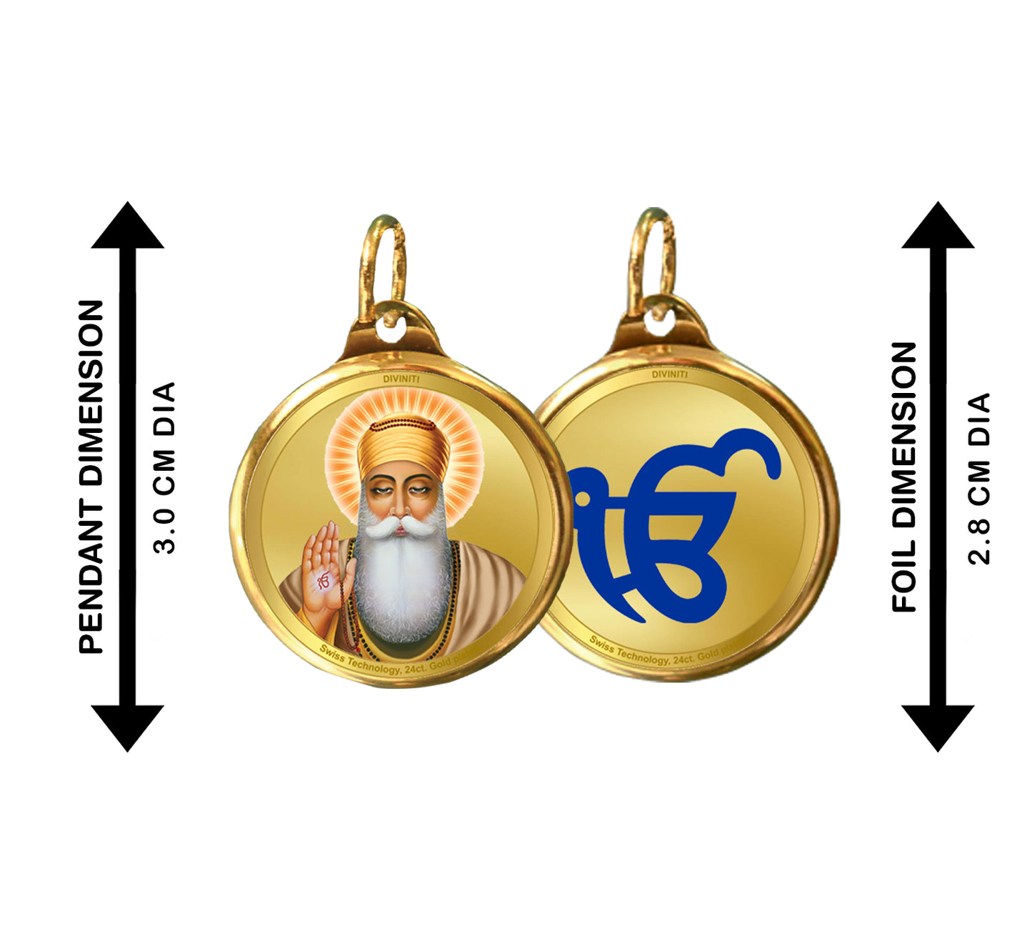 Diviniti 24K Double sided Gold Plated Pendant Guru Nanak Dev Ji & Ik Onkar|28 MM Flip Coin (1 PCS)