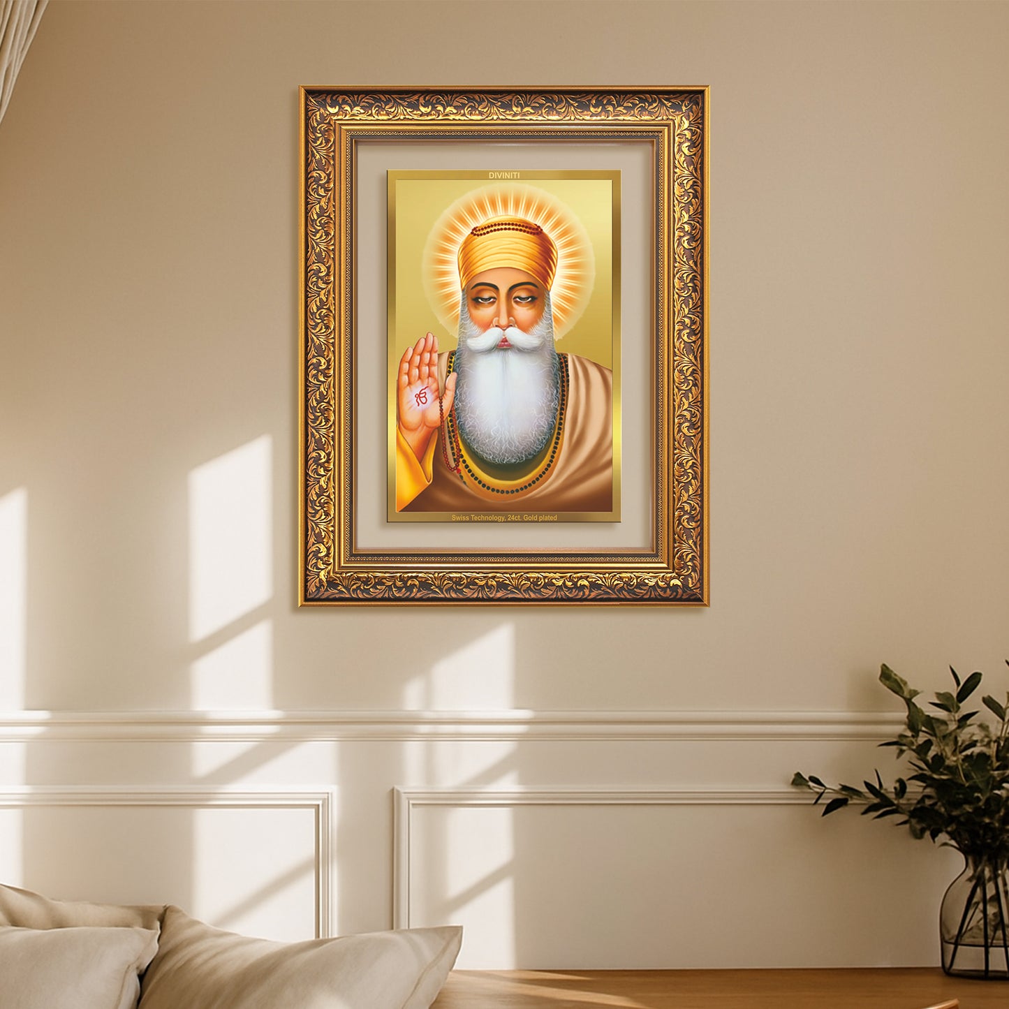 Diviniti 24K Gold Plated Guru Nanak Dev Ji (Classic) Sacred Sikh Wall Frame for Home Decor & Office Ambiance | Premium Spiritual Gift