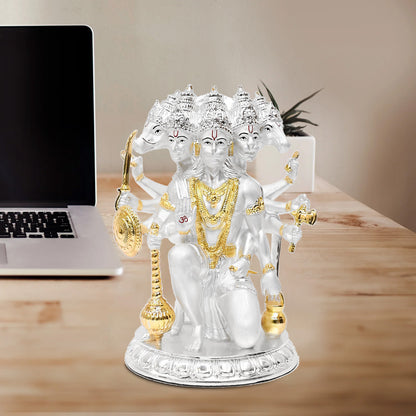 DIVINITI 999 Silver Plated Lord Panchmukhi Hanuman Idol | Exquisite Divine Statue for Home Decor, Office Table Top, Pooja Room & Gift (17.5X12.3CM)
