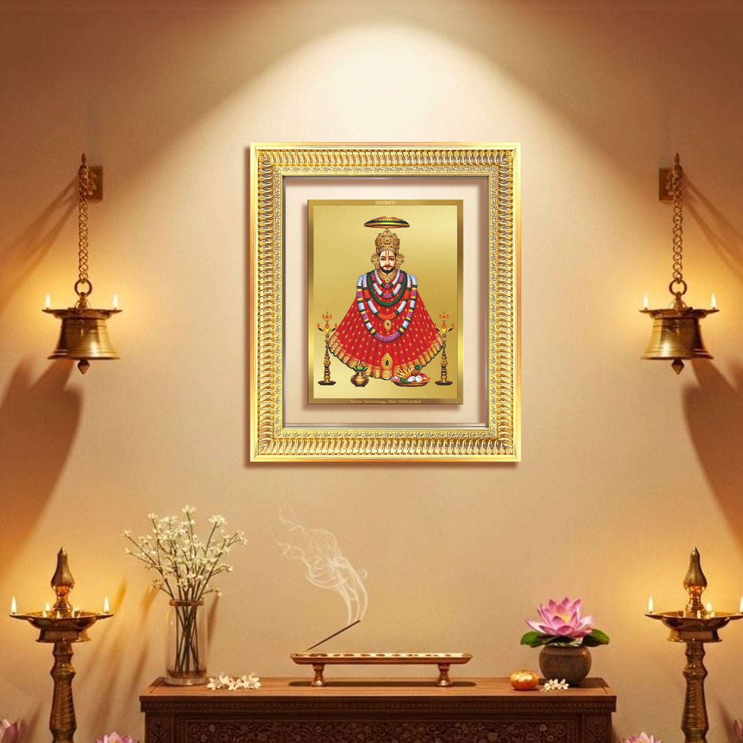Diviniti 24K Gold Plated Khatu Shyam (Classic) Divine Wall Frame for Home Mandir & Office Decor | Luxury Spiritual Gift