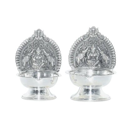 Pure Silver | Traditional Lakshmi Kamakshi Diya Set Decorative Oil Lamps for Puja & Festive Decor (Set of 2) 360 g