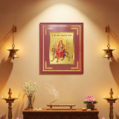 Diviniti Goddess Durga with Sacred Mantra Wall Photo Frame in 24K Gold Plated Foil – Power, Protection & Divine Energy
