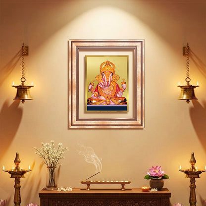 Diviniti 24K Gold Plated Dagadu Ganesha (Classic) Divine Wall Frame for Home Mandir & Office Decor | Luxury Spiritual Gift