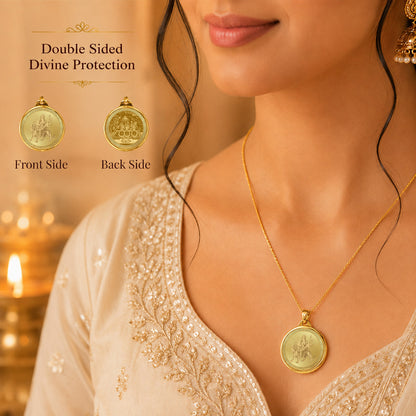 Diviniti 24K Double Sided Gold Plated Pendant Sherawali Mata with Holy Pind & Mata Ka Darbar | 28 MM Flip Coin (1 PCS)