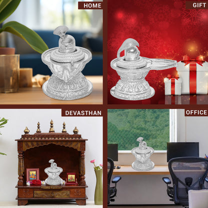 Diviniti 925 Pure Silver Shiv Ling Idol Statue Authentic Spiritual Worship and Meditation for Home Office Décor, Tabletop, Puja Room Gift (5x9 CM, 90g)