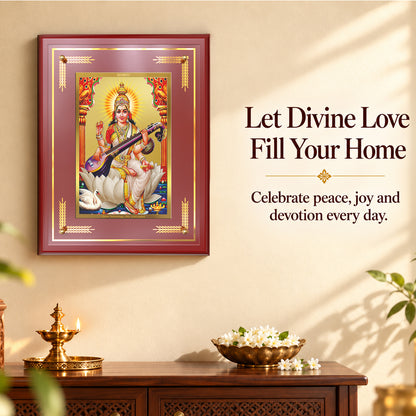 24K Gold-Plated Goddess Saraswati MDF Frame | Premium Gift Box | 27x35 CM