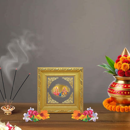 Lakshmi Ganesh | Divine Prosperity Duo Royal Tabletop Photo Frame in 24K Gold Plated Foil