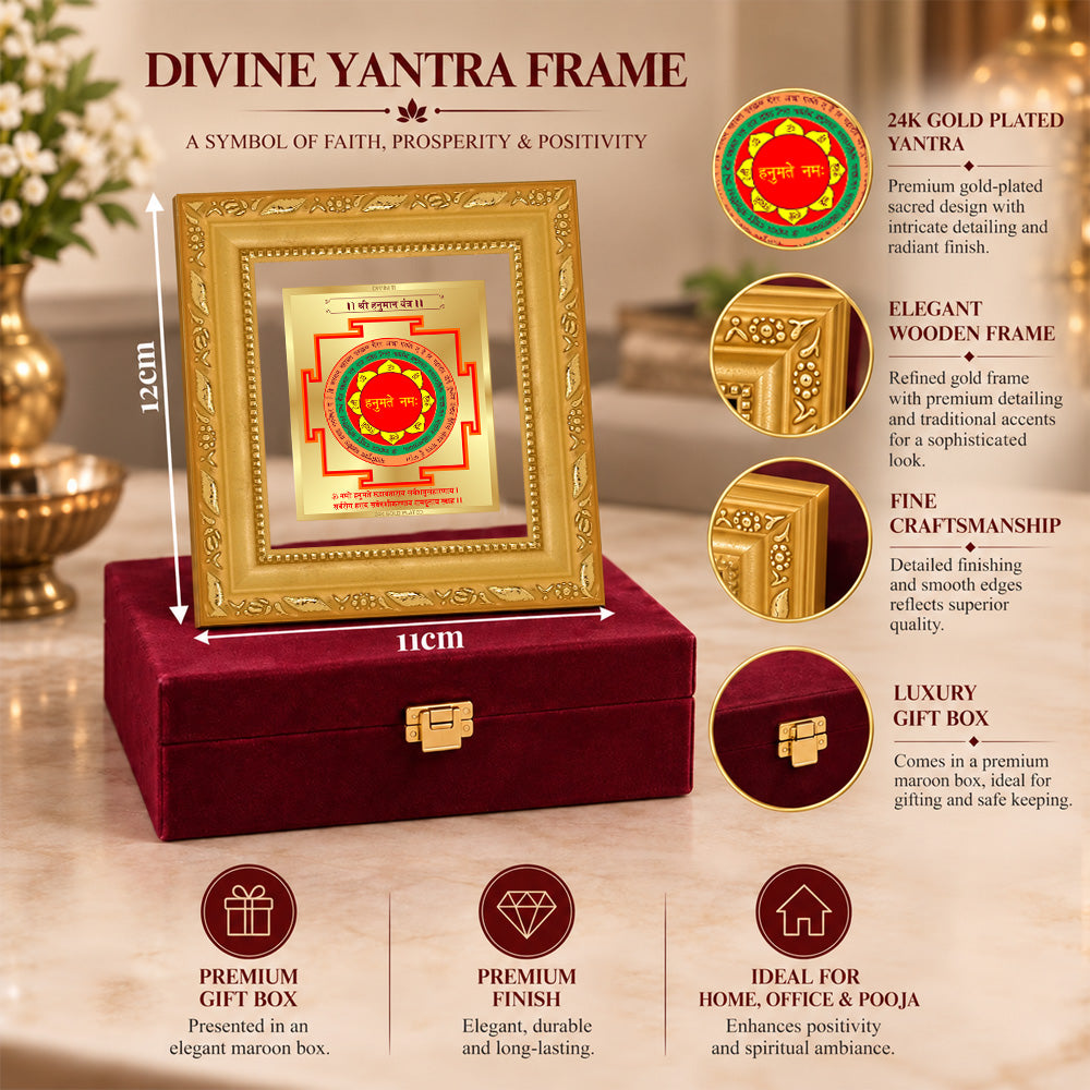 24K Gold-Plated Panchmukhi Hanuman Yantra Frame | Premium Gift Box | 12x11 CM