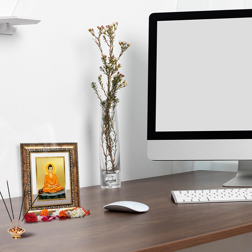 Diviniti 24K Gold Plated Buddha (Classic) Divine Wall and Table Top Frame for Home Mandir & Office Decor | Luxury Spiritual Gift