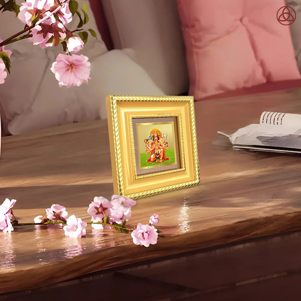 Panchmukhi Hanuman | Five-Faced Hanuman Tabletop Frame in 24K Gold Plated Foil