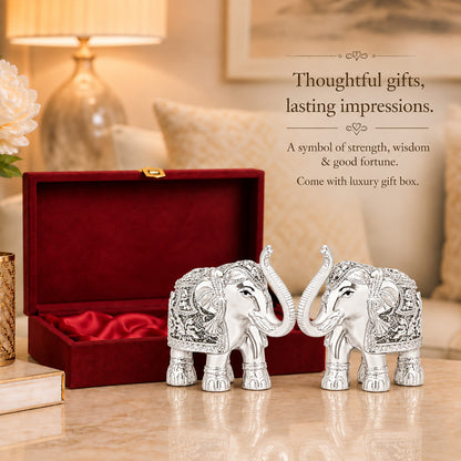 999 Silver-Plated Elephant Pair | Premium Gift Box | 11x12 CM