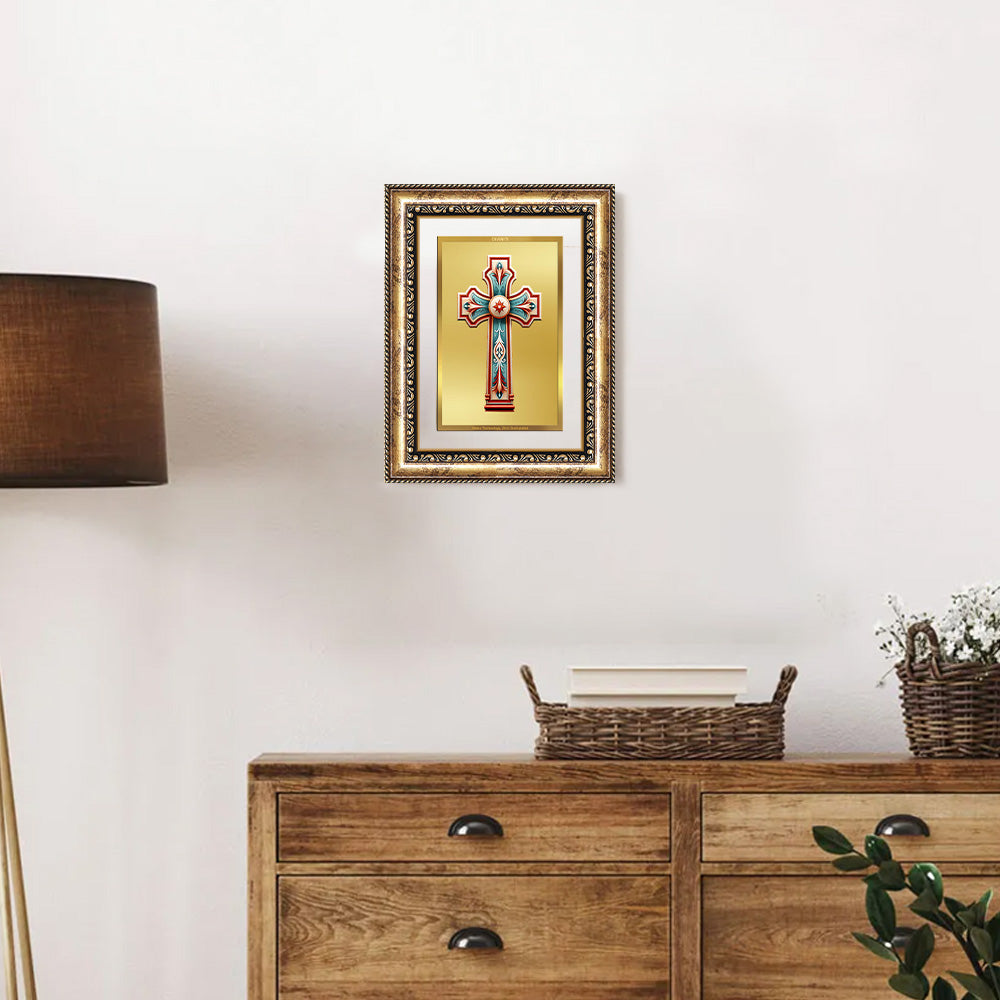 Diviniti 24K Gold Plated Holy Cross (Classic) Divine Wall Frame for Home Mandir & Office Decor | Luxury Spiritual Gift