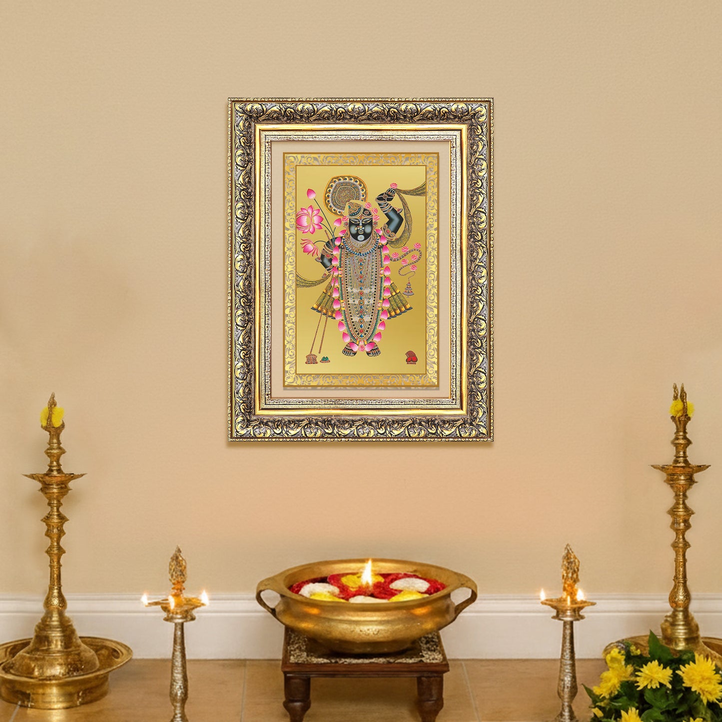 Diviniti 24K Gold Plated Shrinath Ji (Classic) Divine Wall Frame for Home Mandir & Office Decor | Luxury Spiritual Gift