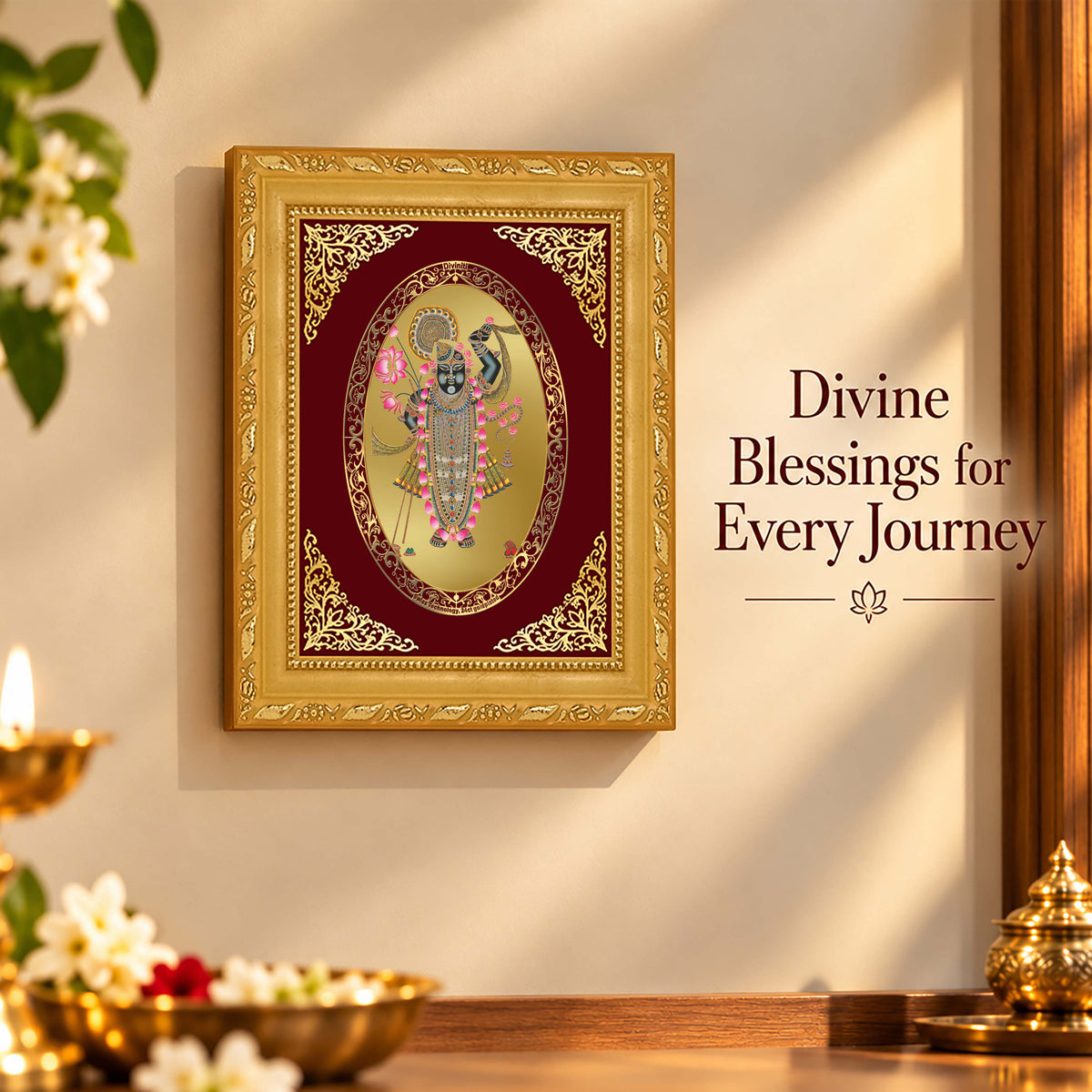 24K Gold-Plated Shrinath Ji Frame | Premium Gift Box | 21.5x17.5 CM