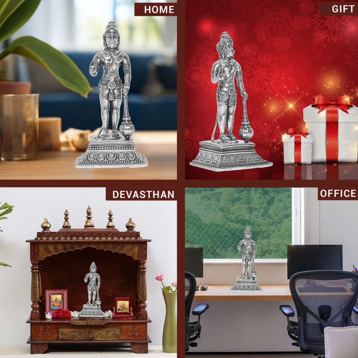 DIVINITI 925 Pure Silver Hanuman Ji Idol Statue Stunning Tribute to Strength and Devotion for Home Office Décor, Tabletop, Puja Room Gift (9x12.5 CM, 125g)