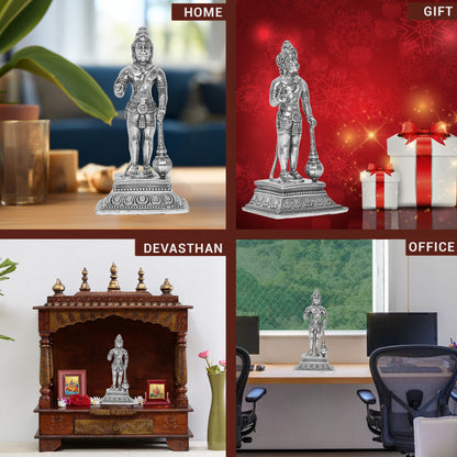 DIVINITI 925 Pure Silver Hanuman Ji Idol Statue Stunning Tribute to Strength and Devotion for Home Office Décor, Tabletop, Puja Room Gift (9x12.5 CM, 125g)