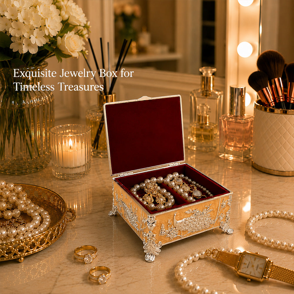 Diviniti Premium German Silver 2-Part Box | Peach Enamel Dry Fruit & Sweet Box for Wedding & Festive Gifting
