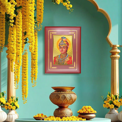 Diviniti 24K Gold Plated Guru Harkrishan Sahib Ji Blessing Tabletop Photo Frame | Compassion, Peace & Divine Grace