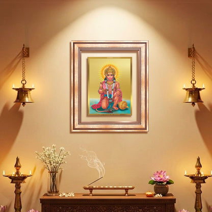 Diviniti 24K Gold Plated Ashirwad Hanuman (Classic) Divine Wall Frame for Home Mandir & Office Decor | Luxury Spiritual Gift