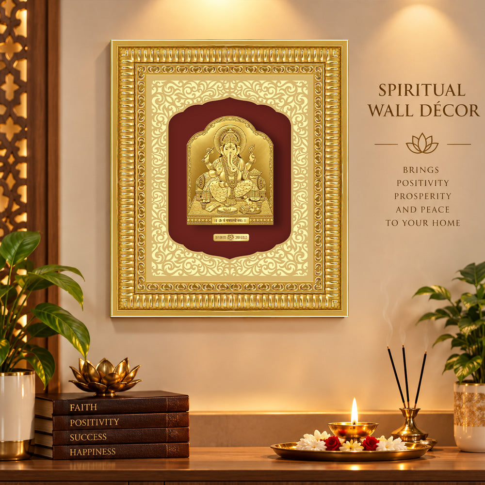 24K Gold-Plated Lord Ganesha Frame | Premium Gift Box | 35x30 CM