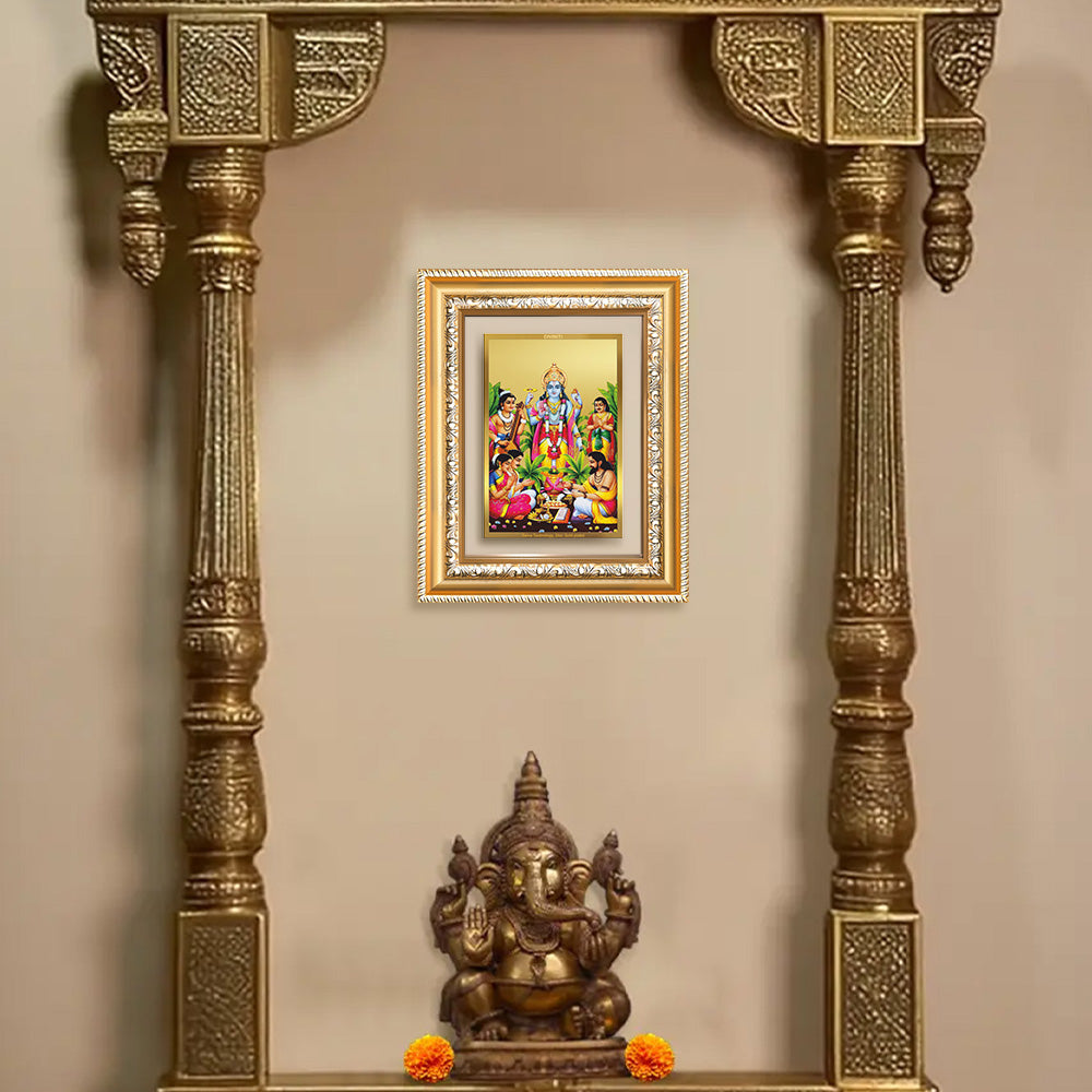 Diviniti 24K Gold Plated Satyanarayan (Classic) Divine Wall and Table Top Frame for Home Mandir & Office Decor | Luxury Spiritual Gift