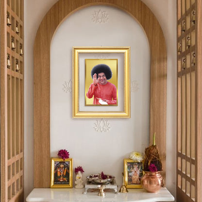 Diviniti 24K Gold Plated Satya Sai Baba (Classic) Divine Wall Frame for Home Mandir & Office Decor | Luxury Spiritual Gift