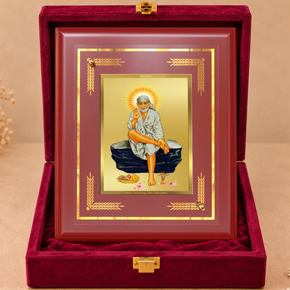 24K Gold-Plated Sai Baba MDF Frame | Premium Gift Box | 13.5x16 CM
