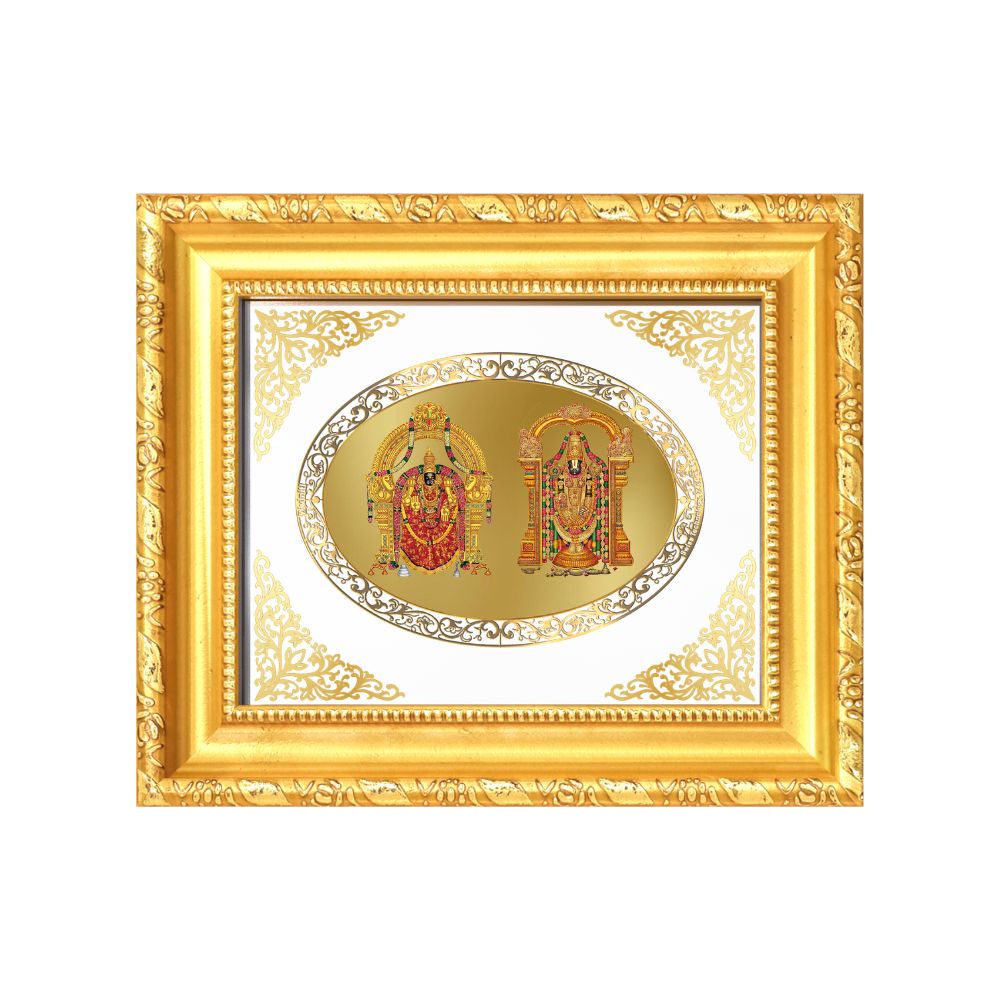 Lord Balaji & Goddess Padmavati Divine Tirupati Sacred Blessings Royal Tabletop Frame in 24K Gold Plated Foil