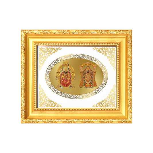 Lord Balaji & Goddess Padmavati Divine Tirupati Sacred Blessings Royal Tabletop Frame in 24K Gold Plated Foil