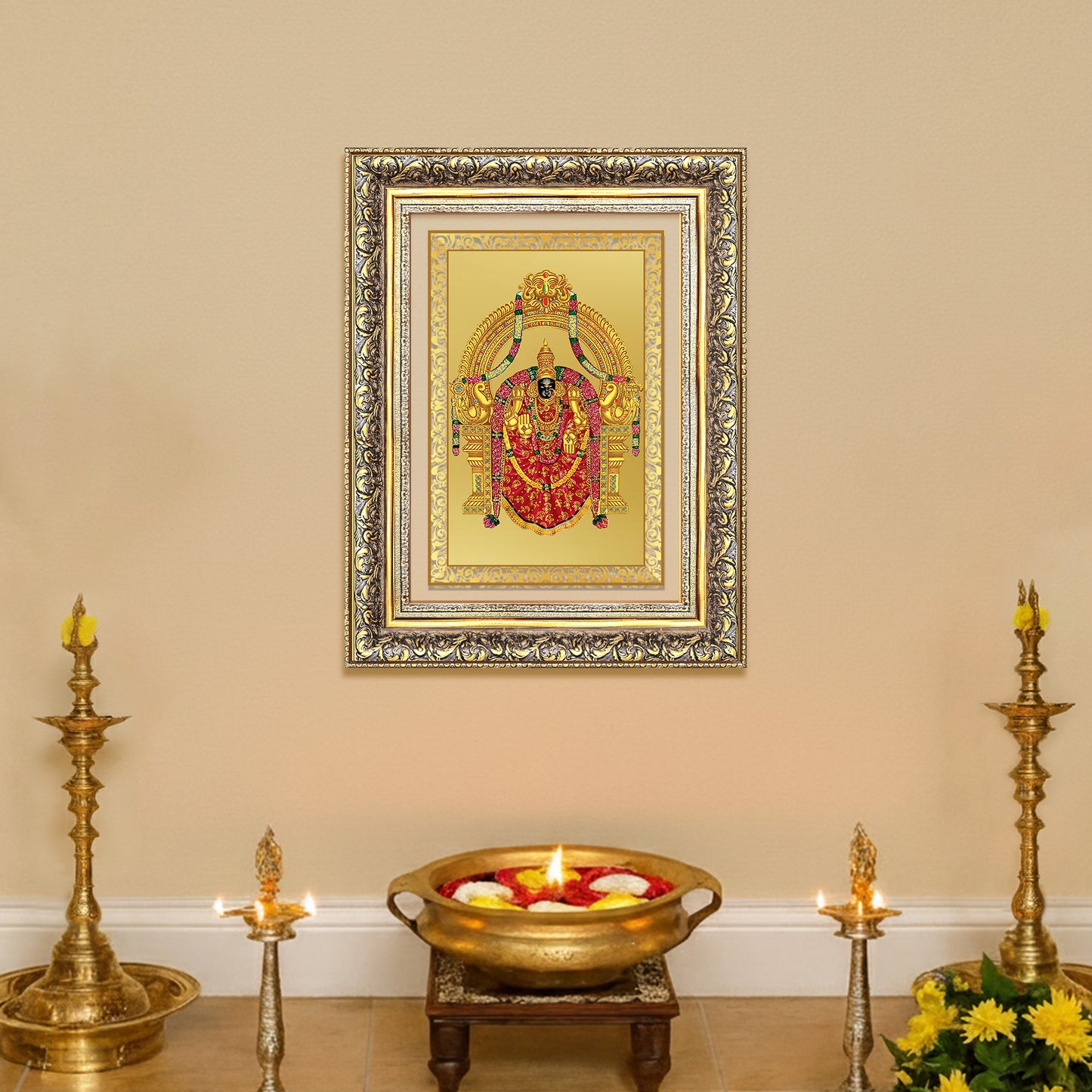 Diviniti 24K Gold Plated Padmavati (Classic) Divine Wall Frame for Home Mandir & Office Decor | Luxury Spiritual Gift