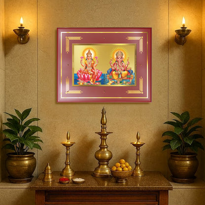 Lakshmi & Ganesh | Divine Prosperity Duo Wall Mount Photo Frame in 24K Gold Plated Foil